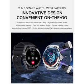 ATEVIX Smart Watch with Earbuds, Bluetooth Calling can Answer and Make Calls,Sports Fitness Tracker with Step, Metal Material Ultra-Thin Body 9D Sound Effects,Sports Watch