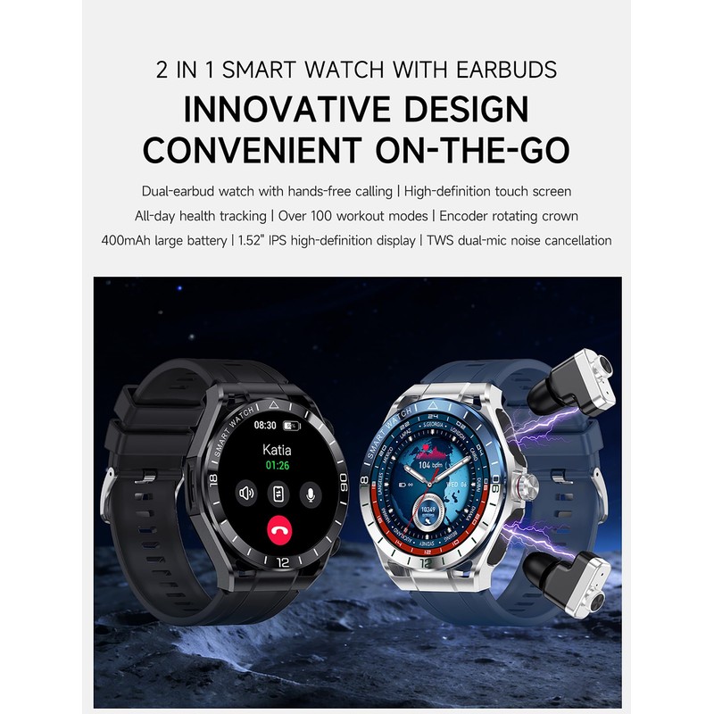 ATEVIX Smart Watch with Earbuds, Bluetooth Calling can Answer and