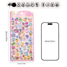 3D Sticker Cartoon Fruits and Ice Cream Thick and Fluffy - Dimensional! 3D Relief Bubble Stickers - Waterproof Decorative Stickers for DIY Accounts/Diaries/Electronic Devices (Pink Theme)