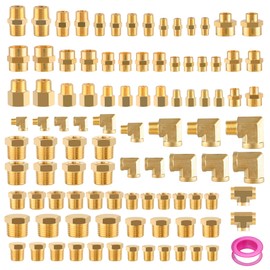 Ailbiuko 98PCS Brass Pipe Fittings Assortment Kit NPT Adapter,Reducer Bushing, Hex Nipple, Reducing Hex Coupling,Hex Head Plugs,90 Degree Street Elbow,Street Tee Fittings Kits