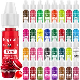 Togcolr Food Coloring Liquid - 33 Colors Food Grade Food Dye, Colorful Liquid Food Coloring Drops for Cake Decorating, Baking, Icing, Cookies, Easter Egg Dyeing - 0.25 Fl. Oz