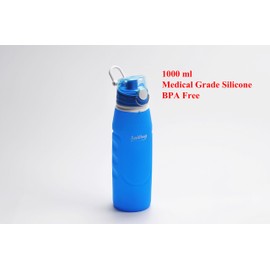 Sailing - Botella de agua plegable portátil de silicona líquida de grado médico, 1000 ml, a prueba de fugas, sin BPA, material seguro (rojo rosa)