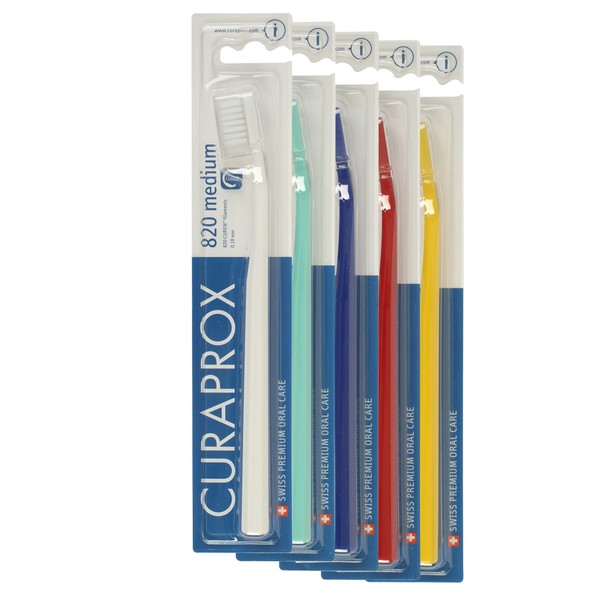 Curaprox 5 x CS 820 Toothbrush - Manual Toothbrush for Adults with 820 Soft CUREN Bristles - Random Colour