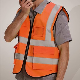 JAMES Hi Vis Viz High Visibility Safety Vest Waistcoats With Zipper & Pockets Reflective Jacket Ideal For Workwear Phone, ID Holder | Waterproof Coats | Machinery Waist (Orange, S)