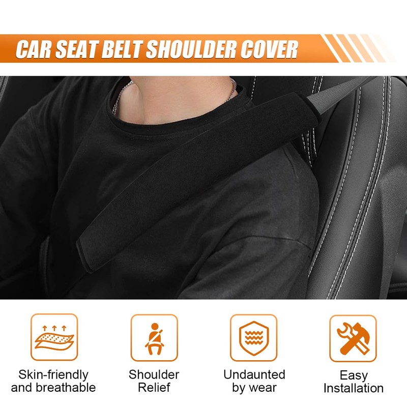 Extra Long Car Seatbelt Cover, 19In Shoulder Protector Pad, Black