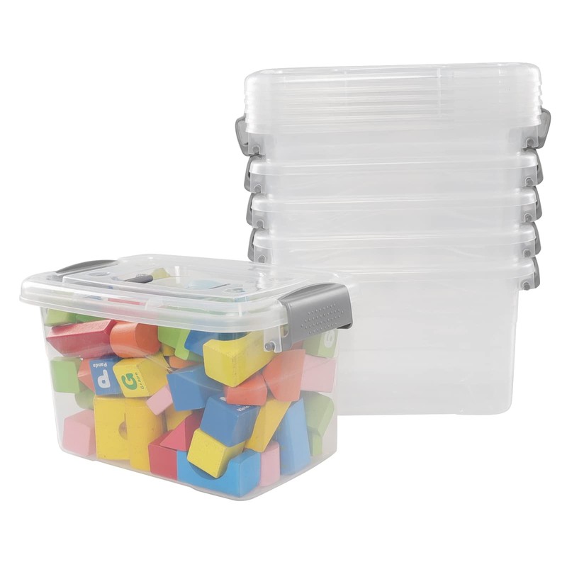 Doryh 5 L Plastic Lidded Storage Bin, 6 Pack Clear