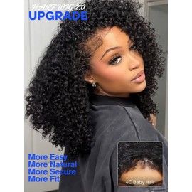 Nadula Afro Kinky Curly Half Wig Human Hair 24 Inch - Glueless Drawstring Wig with 4C Blend Edges, No Leave Out No Glue, Natural Look Flip Over Style, Beginner Friendly & Ready to Go Half Wig