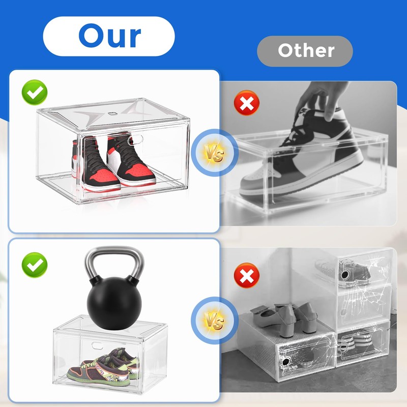 10-Pack X-Large Shoe Storage Boxes for Wardrobe, Modular Space-Saving Shoe