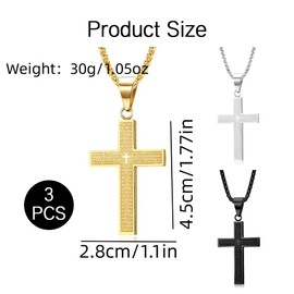 XFSRG Pack of 3 Cross Necklace for Men Boys Children Cross Chain Stainless Steel Cross Necklace Silver Gold Black Jewellery Stainless Steel Gifts
