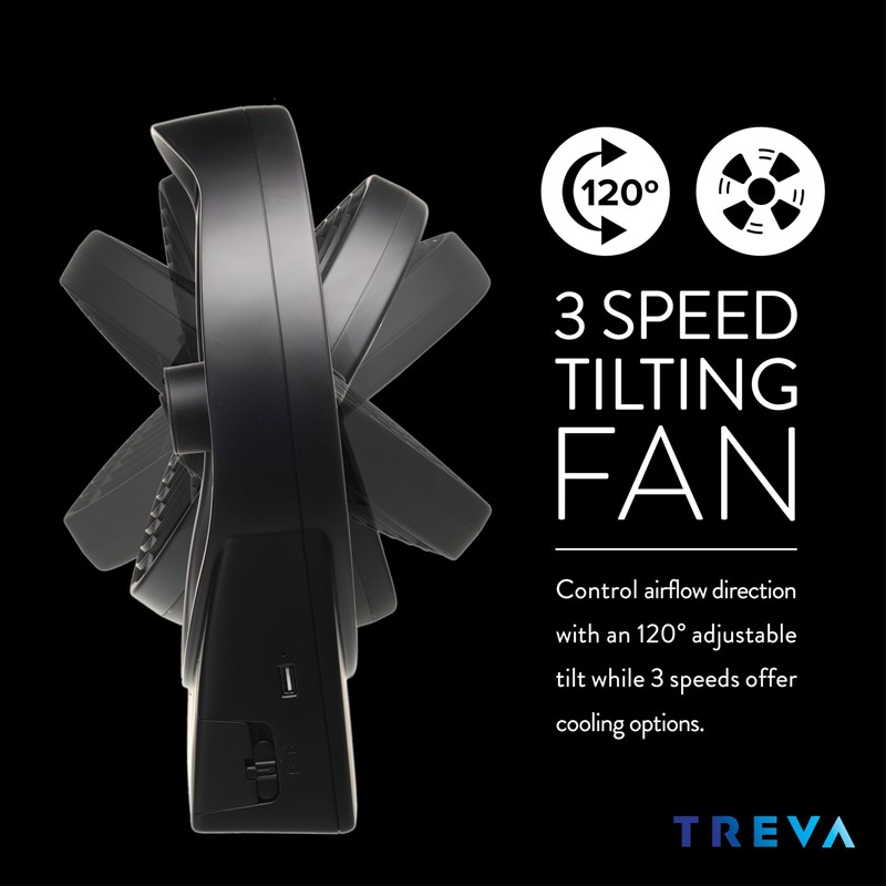 Treva 10 Inch Portable Rechargeable Fan & Battery Powered, 3