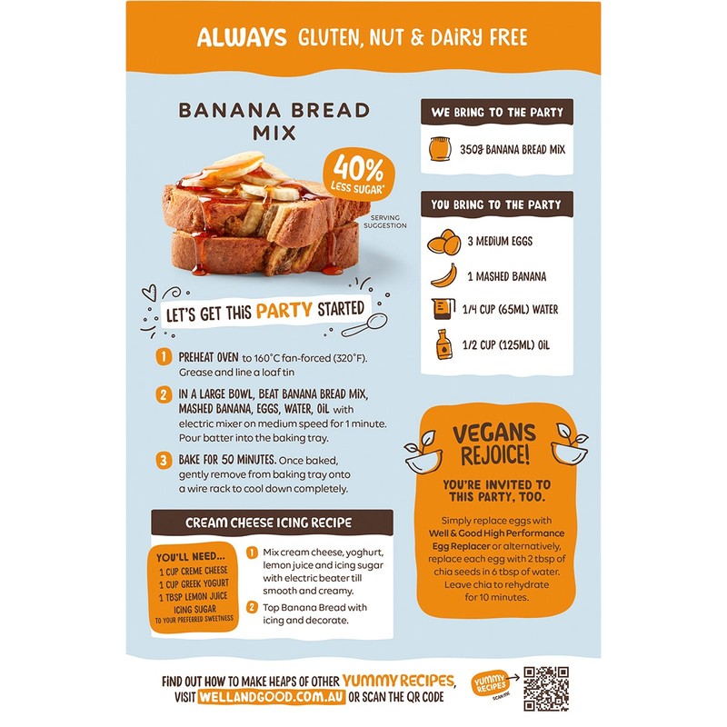 Well & Good Banana Bread Mix 40% Less Sugar 350g