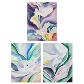 Artery8 Set of 3 Abstract Flowers Pastel Colour Floral Living Room 12X16 Inch Wall Art Prints Pack