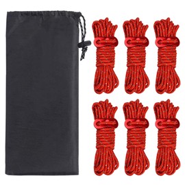 YFFSFDC Tent Rope, Set of 6, 0.16 x 16.4 ft (4 mm x 4 m), Load Capacity: 552.3 lbs (260 kg), Guy Rope, Paracord, Guy Line, Tarp Rope, Reflective, Camping, Outdoors, Aluminum, Includes Free Metal