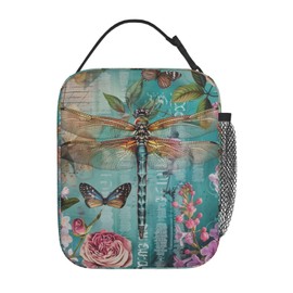 Plistiz Libélula y Mariposas - Fiambrera aislada para niños y niñas, lonchera clásico con temática botánica reutilizable para escuela, oficina, trabajo, picnic, viajes