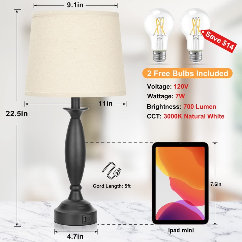 Beige Lamps for Bedrooms Set of 2 - Touch Control