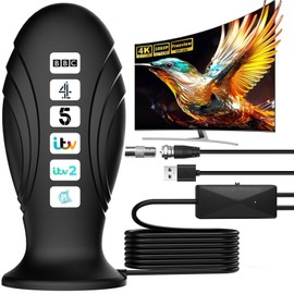 2025 TV Aerial, Freeview TV Ariels Indoor with 560+ Miles Range Reception, TV Antenna Indoor with Signal Booster & Magnetic Support Base, Portable TV Aerial for 4K 1080P HD Local Channels