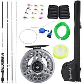 Sougayilang Standard Fly Fishing Combo Starter Kit, 5/6 Weight 9' Fly Rod with SuperPolymer Handle, Accessories, Carrying Case, Fly Box Case & Fishing Flies- Black