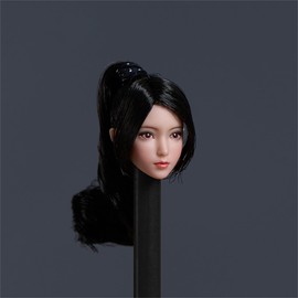 1/12 Long Hair Lolly Girl Cartoon Anime Face Girl Head Sculpture Fit 6 Inch White Skin Body Figure Toy (B)
