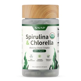 Snap Supplements Organic Spirulina and Chlorella Capsules, Chlorophyll and Protein Rich Blue Green Algae Superfood Supplement for Energy and Immune Support, Vegan, Non GMO, Greens Blend, 120 Capsules