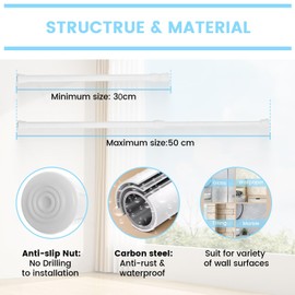 MUHOO Telescopic Pole, 3 Pieces, Extendable Clamping Pole, Tension Pole without Drilling, Usable as a Curtain Pole / DIY Shelf - White (32-50 cm)