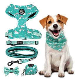 Silly Zilly No Pull Harness and Leash Set - 6-in-1 Adjustable Vest Harness and Collars for Medium and Large Dogs. (Tile Unicorn, Medium)