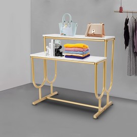 GMSLuu Metal Shoe Handbag Display Stand, Standing Clothing Shoes Display Rack Boutique Display Table Storage Shelves for Retail Store, Hotel, office. (2-Tier 31.5 * 18.9 * 31.5in)