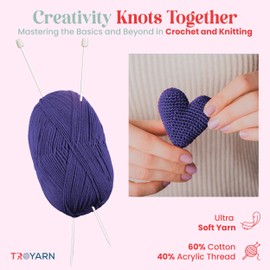 TROYARN 60% Cotton 40% Acrylic Fine/Sport Weight Yarn - Purple, 360 Yards, Ideal for Crocheting/Knitting, Amigurumi Dolls & Baby Garments