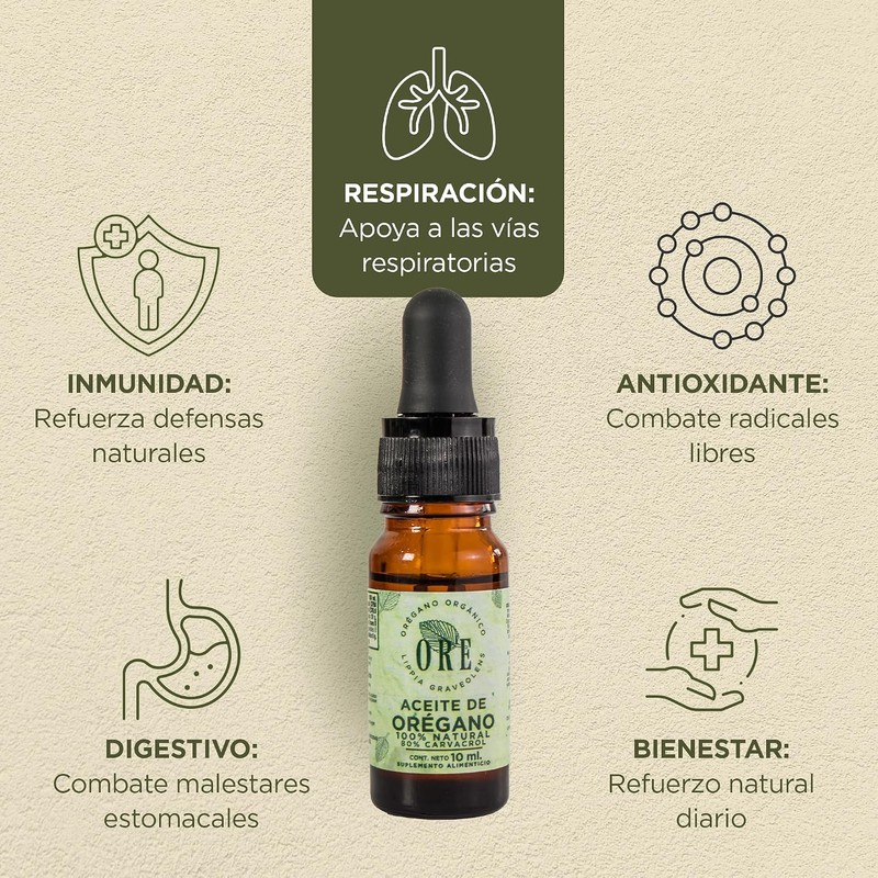 ORE Aceite de Orégano Silvestre, 10ml, 80% Carvacrol, Suplemento Aceite