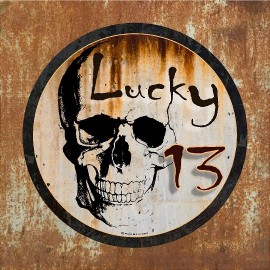 ProSticker 304 (One) 4" Lucky 13 Skull Skeleton Rat Rod Gasser Rusty Decal