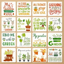 16 Pcs Gardening Stencils for Painting Reusable Plastic 6×6 Inch Gardens Theme Stencils Drawing Templates for Crafts DIY Wall Canvas Notebook Knit Card Wood