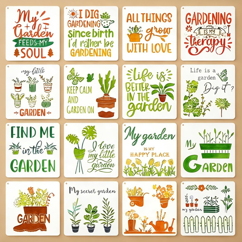 16 Pcs Gardening Stencils for Painting Reusable Plastic 6×6 Inch