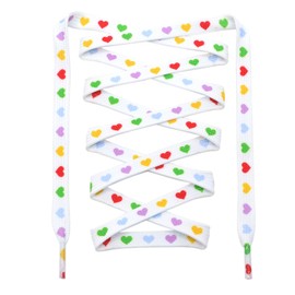 DANHUA Colored Flat Shoe laces: 2 Pair White Colorful Heart Printed Shoelaces for Sneakers boot 31 inch