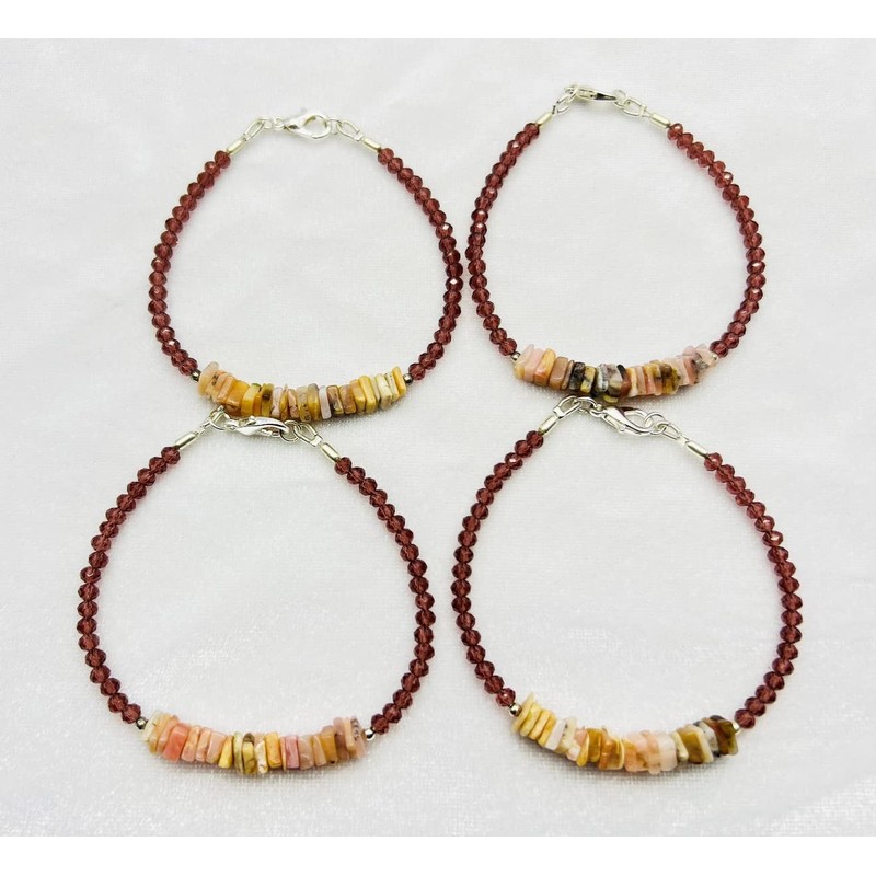 LKBEADS Unisex Pink Garnet Quartz & Peach Moonstone Rondelle &