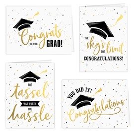 Graduation Card Assortment/Set of 12 Cards With White Envelopes/Four Black And Faux Gold Designs
