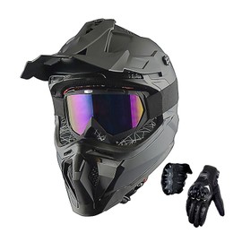1Storm Adult Motocross Helmet ATV Dirt Bike BMX MX Downhill Mountain Helmet Track Style JH601; Matt Black + Goggles + Skeleton Black Glove Bundle