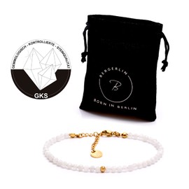 Bergerlin Genuine Natural Stone Pearl Bracelet with 925 Sterling Silver Pearl or Gold-Plated Pearl - Faceted with Clasp - with Certificate of Authenticity, Gold - 18,5+4cm