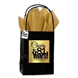 Black & Gold 81st Birthday/Anniversary Cheers Themed Small Party Favor Gift Bags with Tags -12pack
