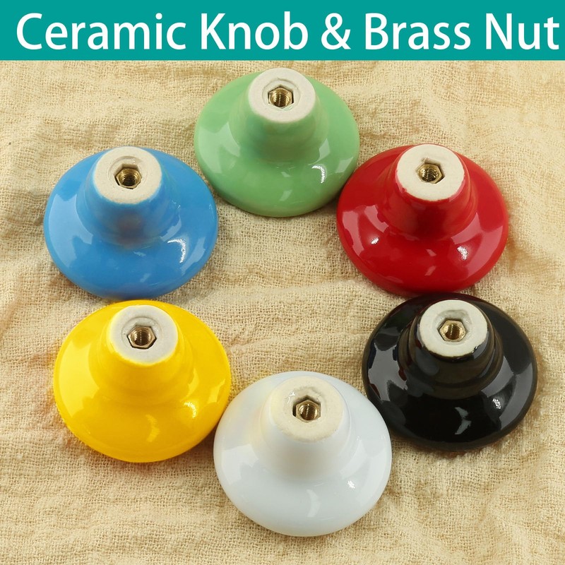Auvotuis 10Pcs Cabinet Ceramic Knobs, 1.5Inch/ 38mm Yellow Cute Drawer