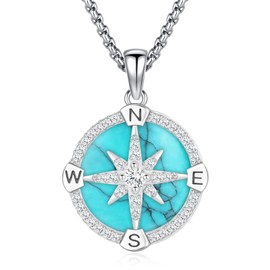 Eusense Compass Necklace for Women Men 925 Sterling Silver Jewelry Crystals North Star Pendant Gifts for Her Him Birthday Anniversary Wedding Lover Graduation Valentine Travel Turquoise