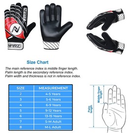 NARZ Football Goalkeeper Gloves Children with Super Grip Latex with Shock-Absorbing Padding to Protect Palms and Fingers, Children's Football Gloves for Boys and Girls (4, Red)