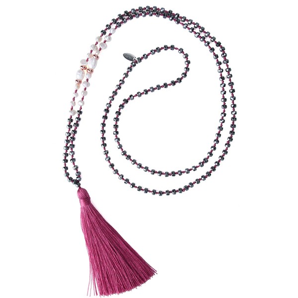 KELITCH Long Tassel Necklace for Women Handwoven Pearl Bead Crystal