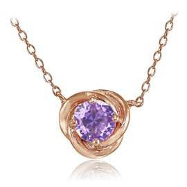 Plata de Ley Chapados en oro rosa imitación Gemstone 6 mm redondo collar con colgante de nudo de amor