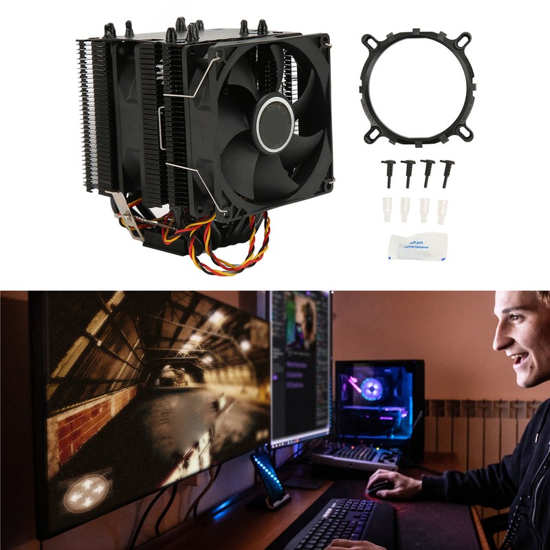 CPU Cooling Fan 6 Heat Pipes Quiet 3 Pin PC