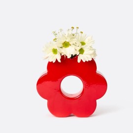 DOIY - Modern Decorative Vase - Daisy Shape Design - Made with Ceramic - Vase for Flowers - Decorative Vase - Red - 5x20x18cm