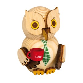 Kuhnert - Decoration / Wooden Figure - Mini Owl Chef with Coffee - Approx. 7 cm - Made in Germany