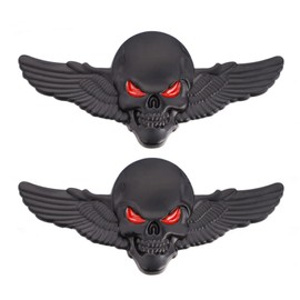 2 x Wings Skull Emblem Sticker Labelling Metal Material Rainproof Applicable to Car Pickup Truck Boot (Large, Black)