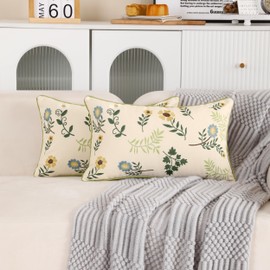Tosleo Pack of 2 Embroidered Cushion Covers, 30 x 50 cm, Decorative Throw Cushion Covers, Embroidery Broken Flowers for Garden Lounge, Sofa, Decorative Cushion, Living Room, Bedroom, Floral Pattern,