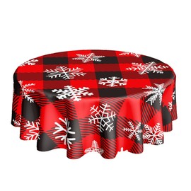 WENNGEIBORT Mantel redondo de Navidad a cuadros de nieve de 60 pulgadas, lavable para interiores, fiestas, patio, invierno, día festivo, cocina, decoraciones de Navidad