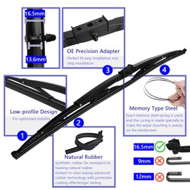 2Pcs 24" Heavy Duty Windshield Saddle Mount Wiper Blade Replacement for Motorhome Recreational Vehicle RV and Bus with 20 Pieces Car Concentrated Washer Tablets 16.5mm