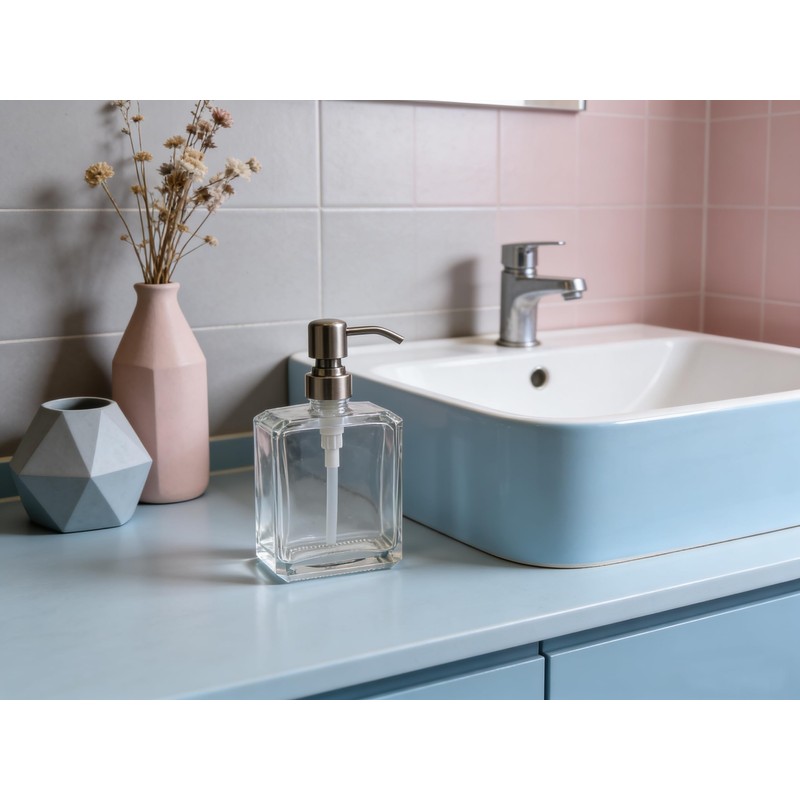 Rzoeox Clear Glass Soap Dispenser with Brushed Nickel Pump, 13.5